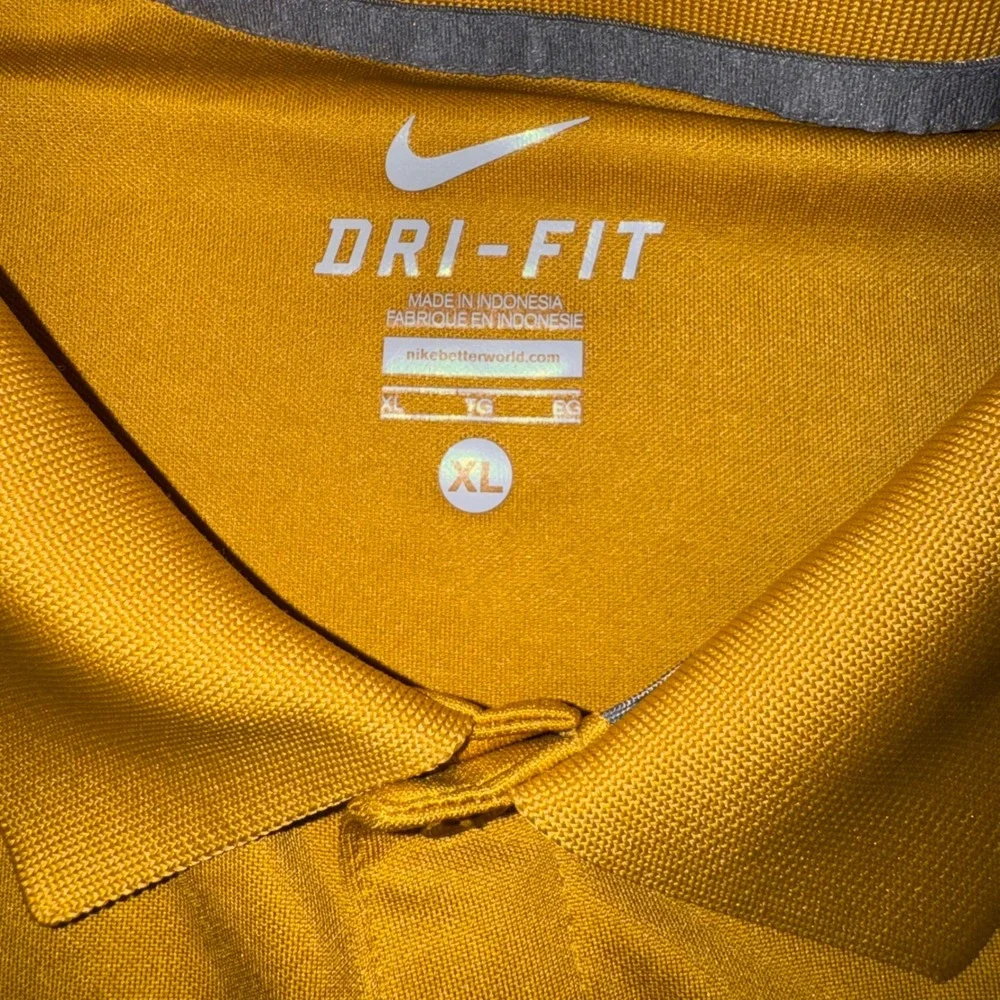 Nike Dri-FIT LSU Tigers Polo Shirt Mens XL Gold Grey Pinstripe Short Sleeve Logo